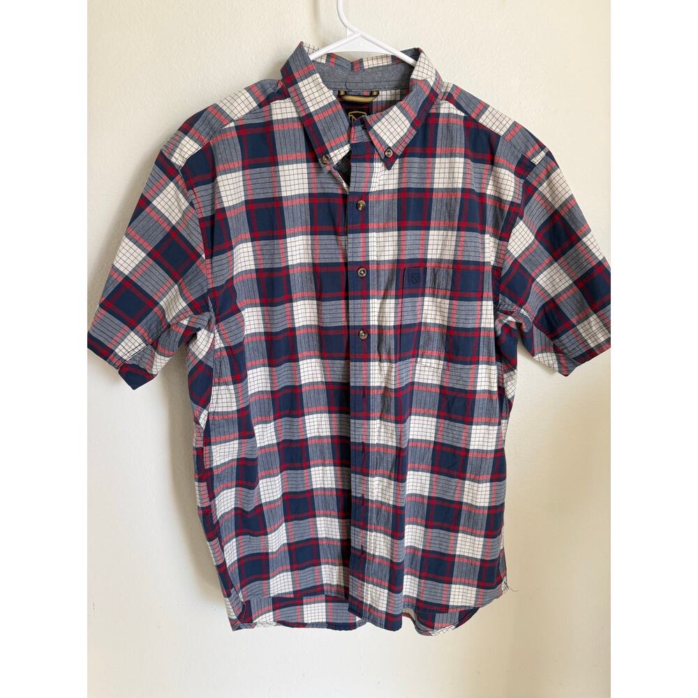 Noble Outfitters Men's Short Sleeve Button Up Shirt Plaid Blue Red Size Large
